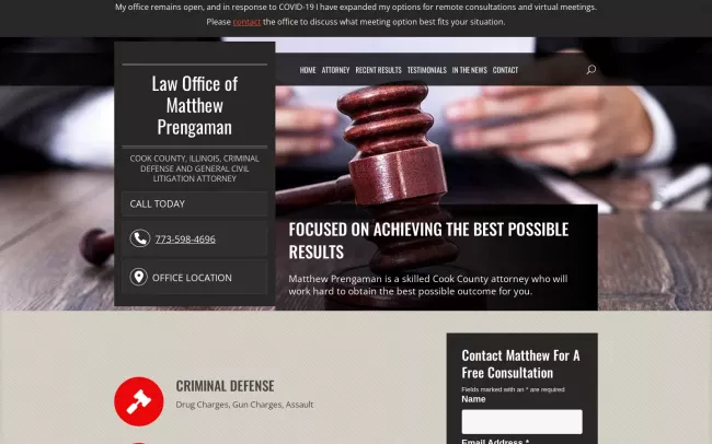 Screenshot of the The Law Office of Matthew Prengaman Website