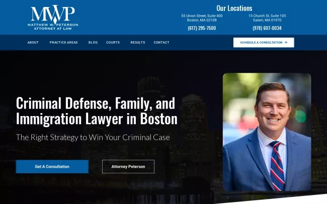Screenshot of the Law Office of Matthew W Peterson Website