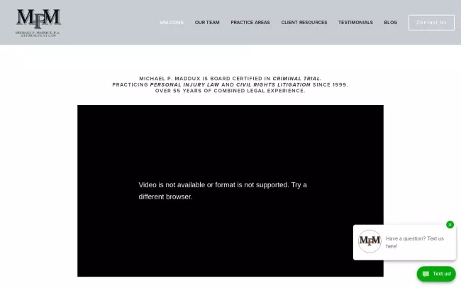 Screenshot of the Law Office of Michael P. Maddux, PA Website