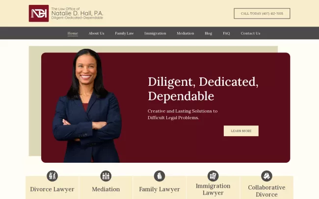 Screenshot of the The Law Office of Natalie D. Hall, P.A. Website