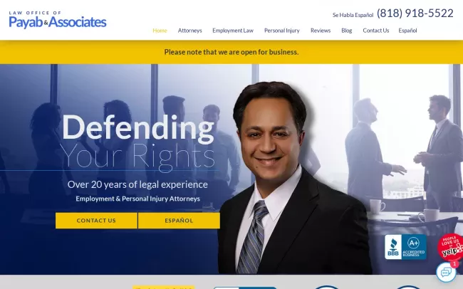 Screenshot of the The Law Office of Payab & Associates Website