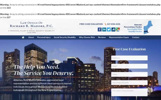 Screenshot of the Law Office of Richard R. Madore, P.C. Website