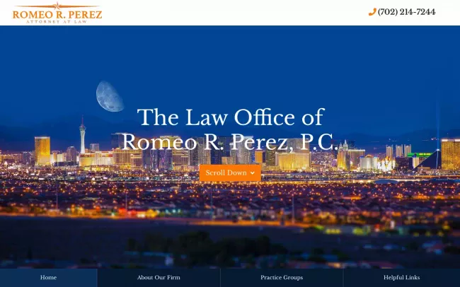 Screenshot of the Law Office of Romeo R Perez Website