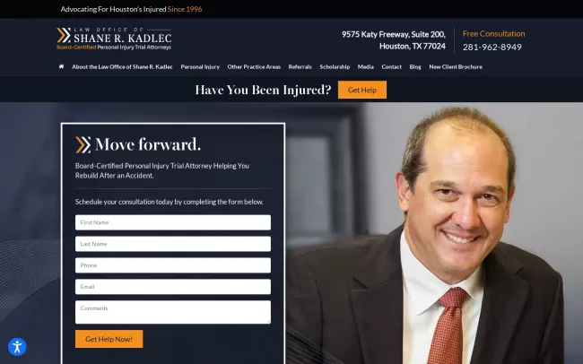 Screenshot of the Law Office of Shane R. Kadlec Website
