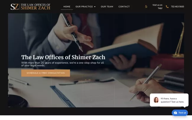 Screenshot of the Law Office of Shimer Zach Website