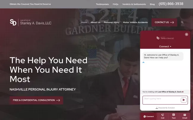 Screenshot of the Law Office of Stanley A. Davis Website