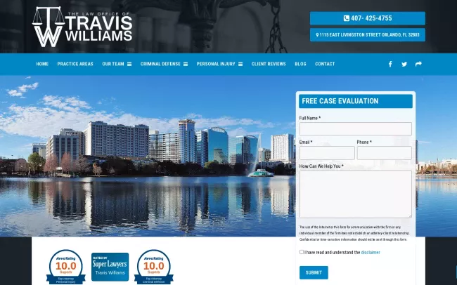Screenshot of the The Law Office of Travis Williams Website