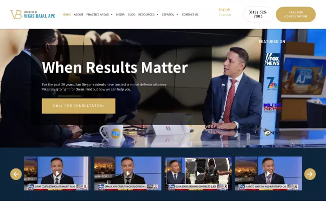 Screenshot of the Law Office of Vikas Bajaj, APC Website