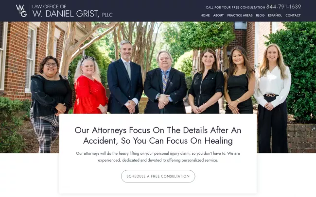 Screenshot of the Law Office of W. Daniel Grist, PLLC Website