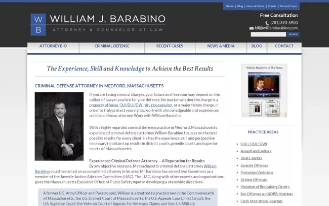 Screenshot of the Law Office of William J. Barabino Website