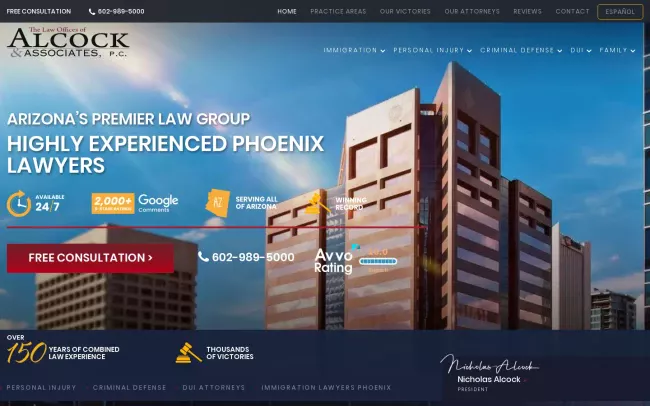 Screenshot of the The Law Offices Of Alcock & Associates P.C. Website