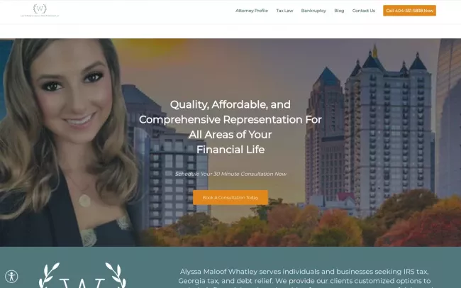 Screenshot of the Law Offices of Alyssa Maloof Whatley LLC Website