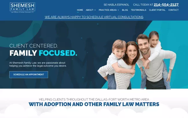 Screenshot of the Law Offices of Amber Shemesh Website