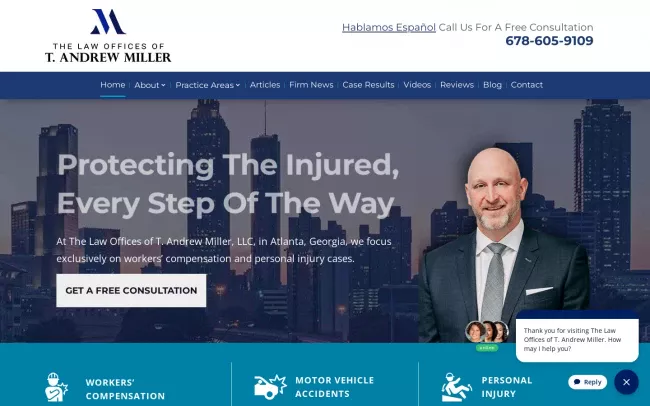 Screenshot of the The Law Offices of T. Andrew Miller Website
