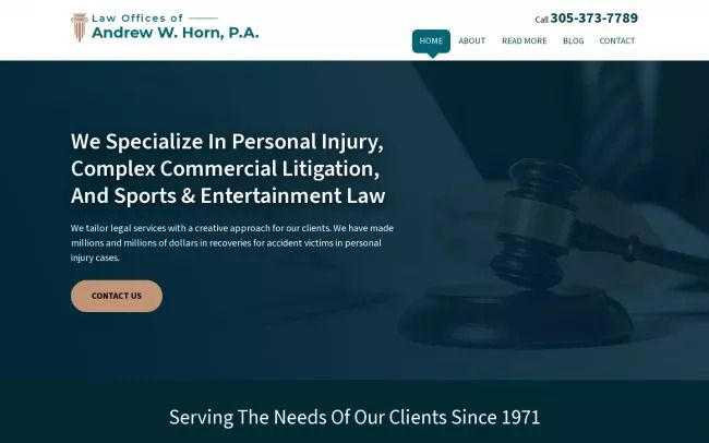 Screenshot of the Law Offices of Andrew W. Horn P.A. Website