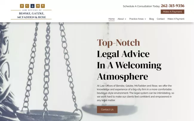 Screenshot of the Law Offices of Benske, Gatzke, McFadden and Rose Website