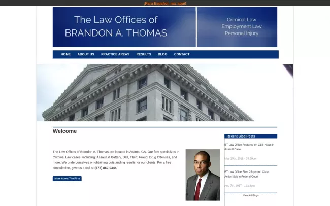 Screenshot of the The Law Offices of Brandon A. Thomas Website