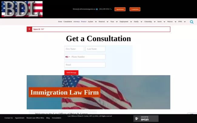 Screenshot of the LAW OFFICES OF BRIAN D. LERNER, A Professional Corporation Website