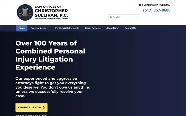 Screenshot of the Law Offices of Christopher Sullivan, P.C. Website