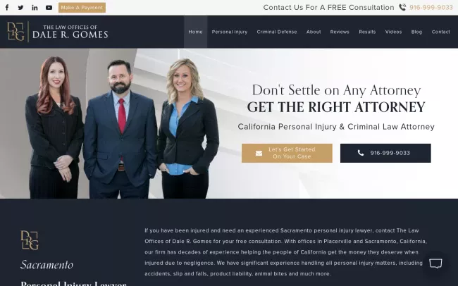 Screenshot of the The Law Offices of Dale R. Gomes Website