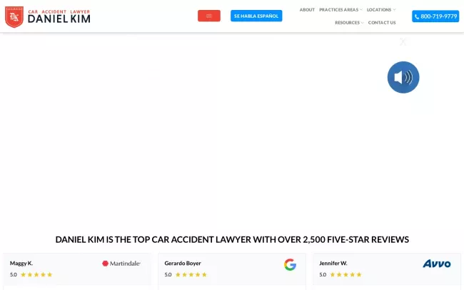 Screenshot of the Car Accident Lawyer Daniel Kim Website