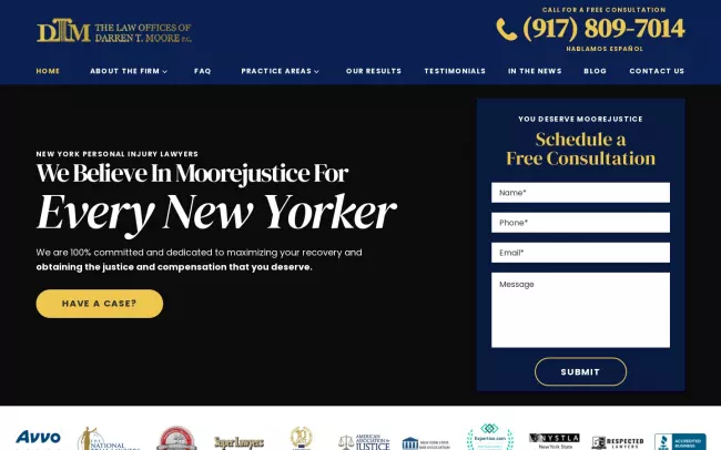 Screenshot of the The Law Offices of Darren T. Moore PC Website