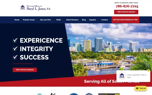 Screenshot of the Law Offices of Daryl L. Jones, P.A. now known as Khan Law, P.A. Website
