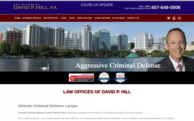 Screenshot of the Law Offices of David P. Hill Website