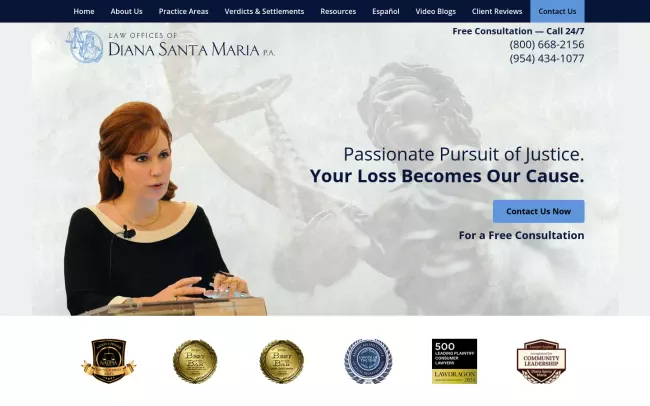 Screenshot of the Law Offices of Diana Santa Maria, P.A. Website