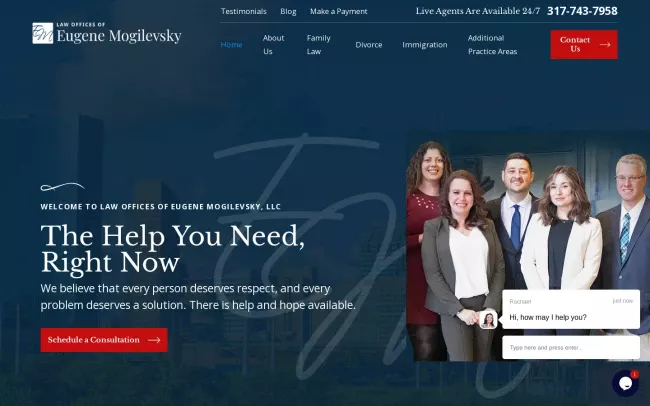 Screenshot of the Law Offices of Eugene Mogilevsky, LLC Website