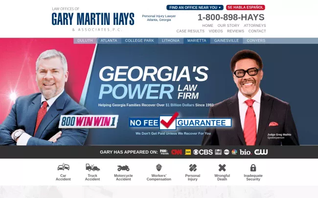 Screenshot of the Law Offices of Gary Martin Hays & Associates, P.C. Website