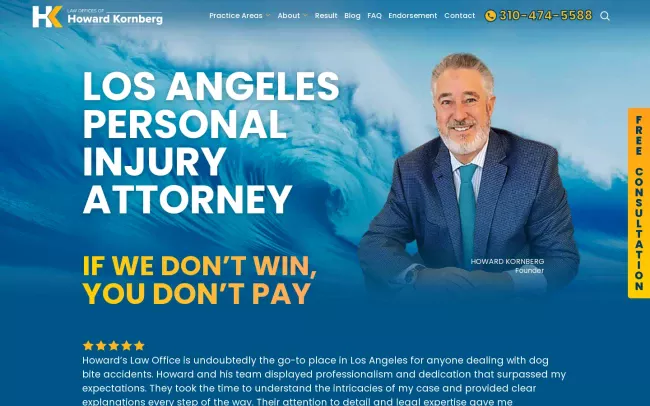Screenshot of the Law Offices of Howard Kornberg Website