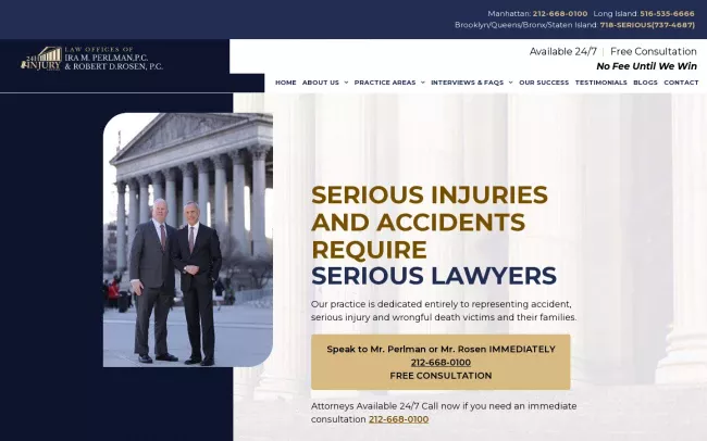 Screenshot of the Law Offices of Ira M. Perlman, P.C. & Robert D. Rosen, P.C. Website