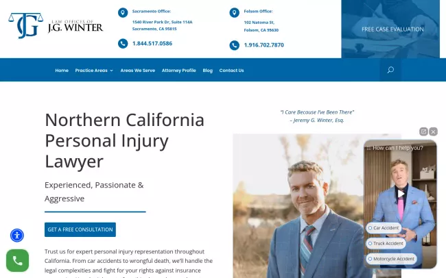Screenshot of the The Law Offices of J.G. Winter - Sacramento Personal Injury Lawyer Website