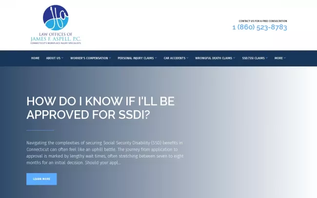 Screenshot of the Law Offices Of James F Aspell, PC Website