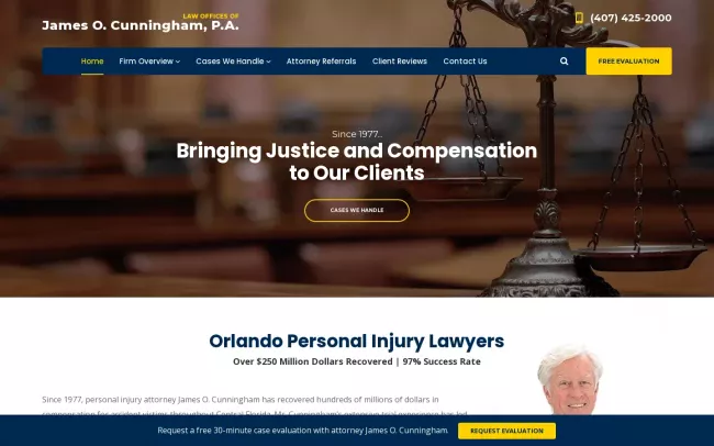 Screenshot of the Law Offices of James O. Cunningham, P.A. Website