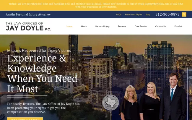 Screenshot of the The Law Offices of Jay Doyle, P.C. Website