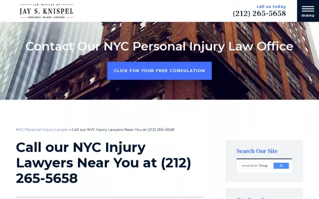 Screenshot of the Law Offices of Jay S. Knispel Personal Injury Lawyers Website