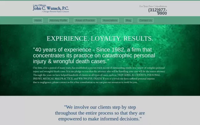 Screenshot of the Law Offices John C. Wunsch, P.C. Website