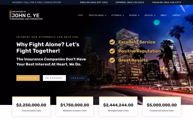 Screenshot of the Law Offices of John C. Ye Website