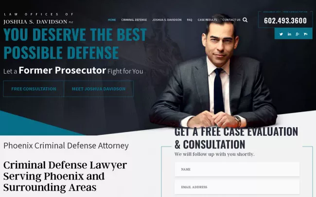 Screenshot of the Davidson Criminal Defense & DUI Law Firm - Phoenix Website