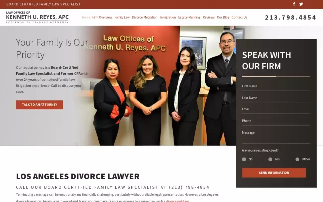 Screenshot of the Law Offices of Kenneth U. Reyes, APC Website