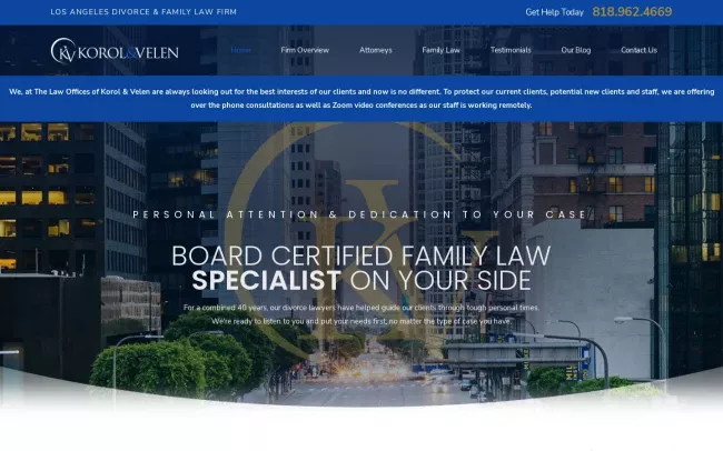 Screenshot of the Law Offices of Korol & Velen Website