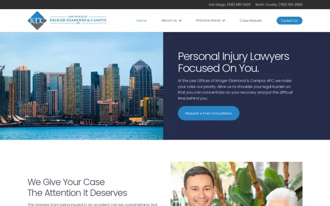 Screenshot of the Law Offices of Kroger-Diamond & Campos APC Website