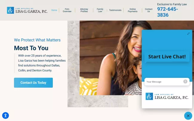 Screenshot of the Law Offices of Lisa G. Garza, P.C. Website