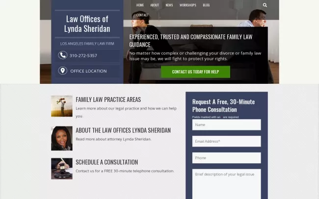 Screenshot of the Law Offices Of Lynda Sheridan Website