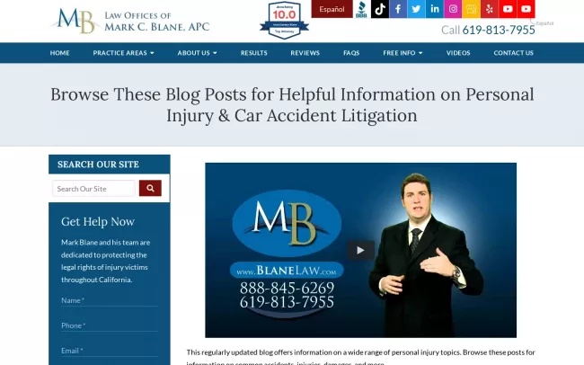 Screenshot of the The Law Offices of Mark C. Blane, APC Blog