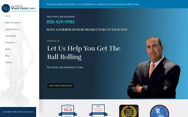 Screenshot of the The Law Offices of Mark Deniz APLC Website
