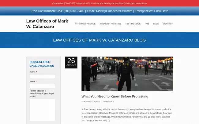 Screenshot of the Law Offices of Mark W. Catanzaro Blog