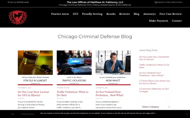 Screenshot of the Law Offices of Matt Fakhoury LLC Blog